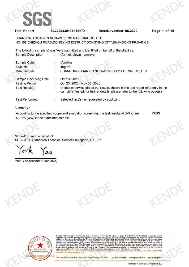 SUBSTANCES IN THE CANDIDATE LIST OF SVHC -SGS TEST REPORT